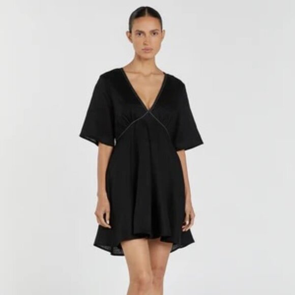 DISSH Dresses & Skirts - Black linen mini dress with V neckline